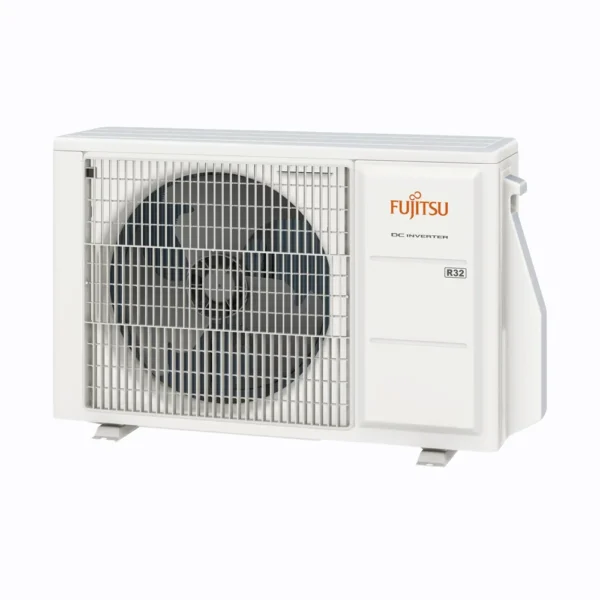 Fujitsu KETF Designer Range outdoor air conditioning unit in white with circular grille and compact form