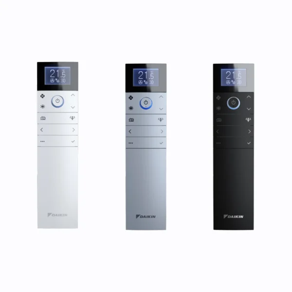 Daikin Emura remote controls in silver, black and white