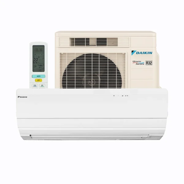 Daikin Ururu Sarara full system with indoor unit, outdoor unit, and remote control