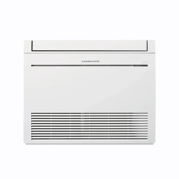 Mitsubishi MFZ-KT white floor-mounted indoor air conditioning unit with dual vents