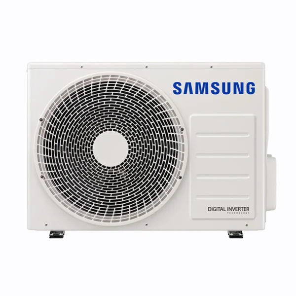 Samsung Elite white outdoor condenser unit with circular inverter fan grille