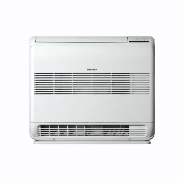 Toshiba Bi-Flow white floor-mounted indoor air conditioning unit with dual vents